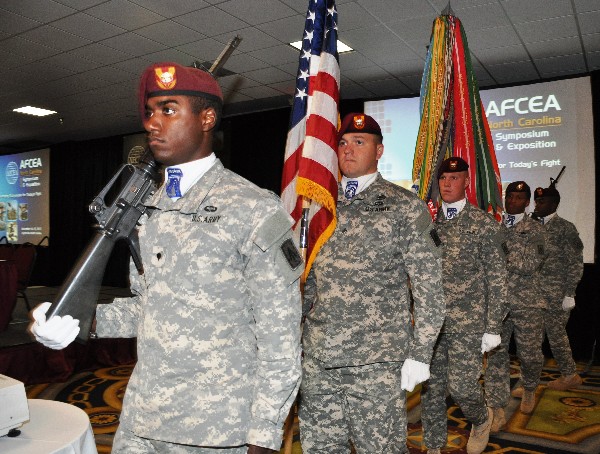The 18th Airborne Corps Honor Guard conducts the flag procession during the chapter’s first Symposium and Exposition in November.